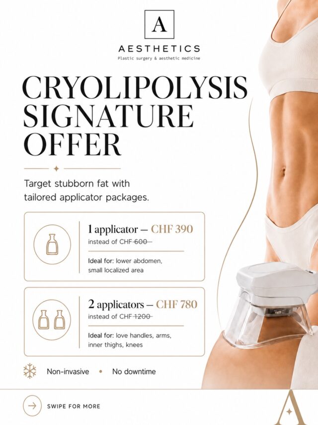 Ready to refine your silhouette?

Our Cryolipolysis Signature Offer is designed to target localized fat deposits with a personalized number of applicators — from one specific area to a more complete body contouring approach.

Non-invasive, with no downtime, and tailored to your goals.

Whether you want to treat the lower abdomen, love handles, arms, thighs, or a combination of areas, our experts will help you choose the right package for you.

You can also buy your discounted voucher online directly from our Highlights.

Book your consultation and discover which number of applicators is best suited to your body contouring goals ✨

Limited-time offer.

Connect with us:
📞 Geneva: +41 22 732 22 23 | WhatsApp: +41 79 931 20 66

#cryolipolysisgeneva#bodysculptinggeneva#aestheticsclinic#fatreductiontreatmentgeneva#emsculptgeneva